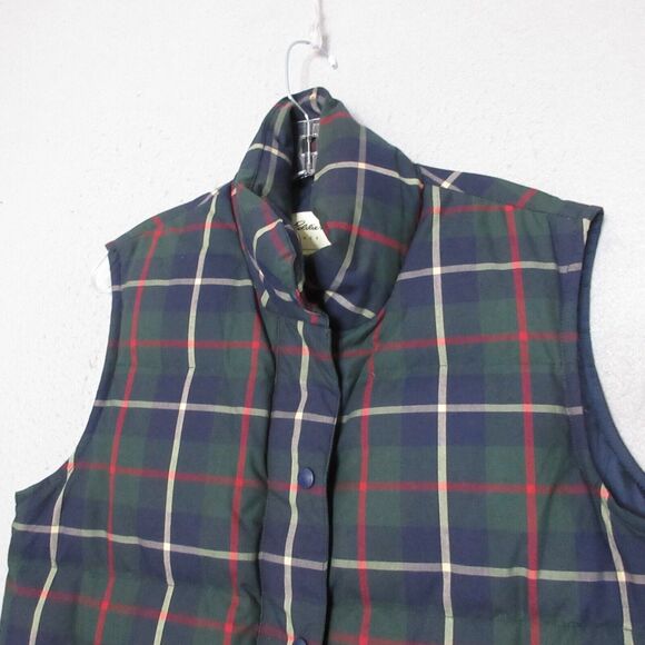 Vintage Eddie Bauer Puffer Vest Women Small Plaid Tartan Goose Down‎ Full Zip - Picture 2 of 10